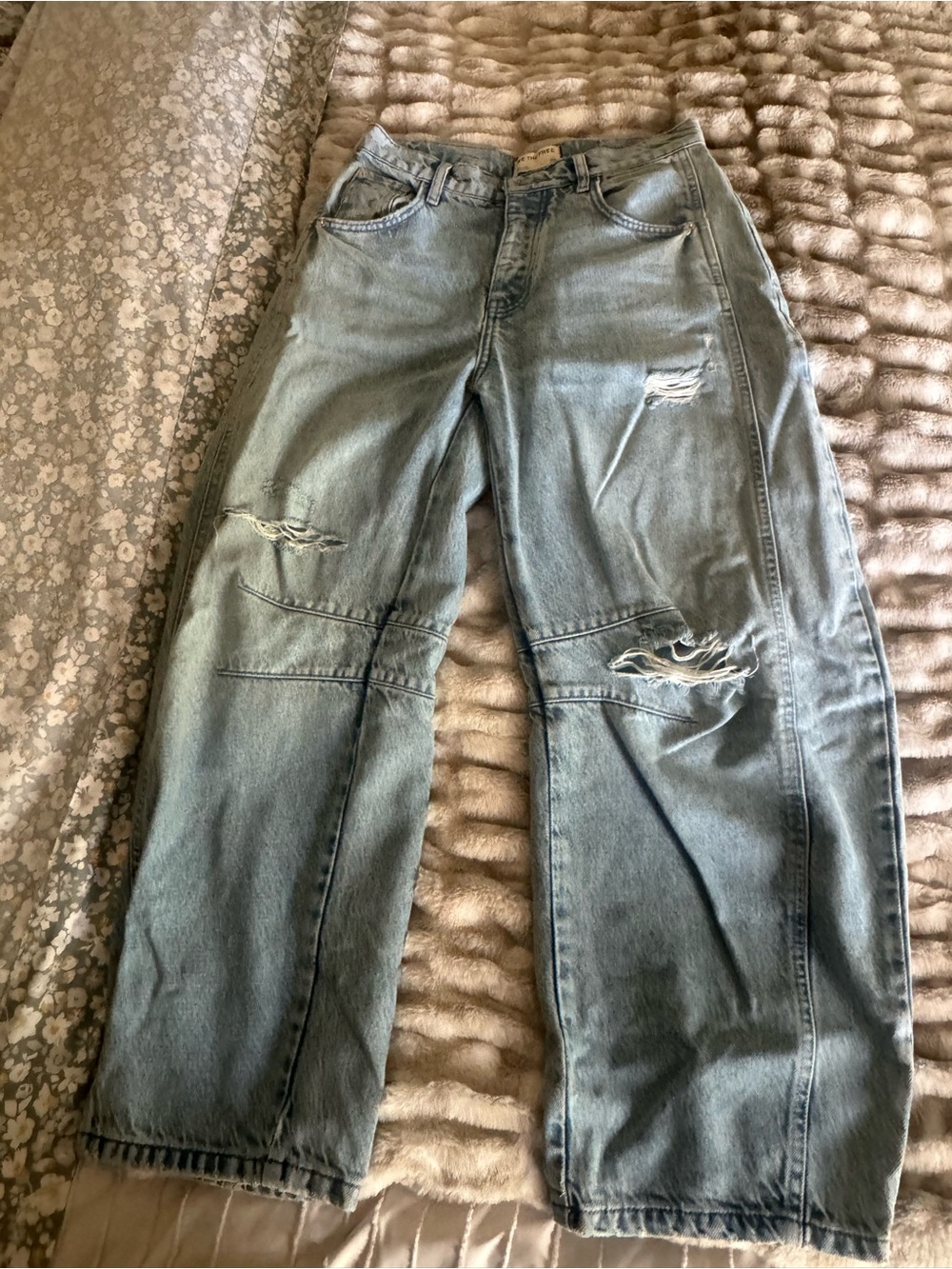 Free People x We The Free Good Luck Mid Rise Barrel Jeans in Barnyard Blue